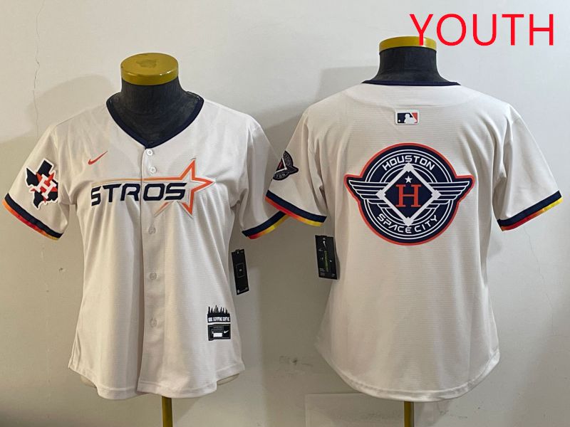 Youth Houston Astros Blank Cream Three generations Joint Name 2025 Nike MLB Jersey style 41026
